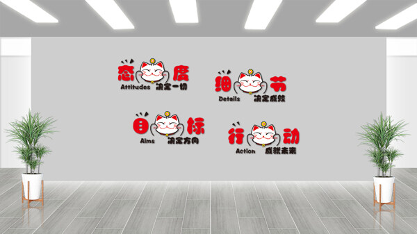 卡通可爱猫形象正能量激励企业文化墙