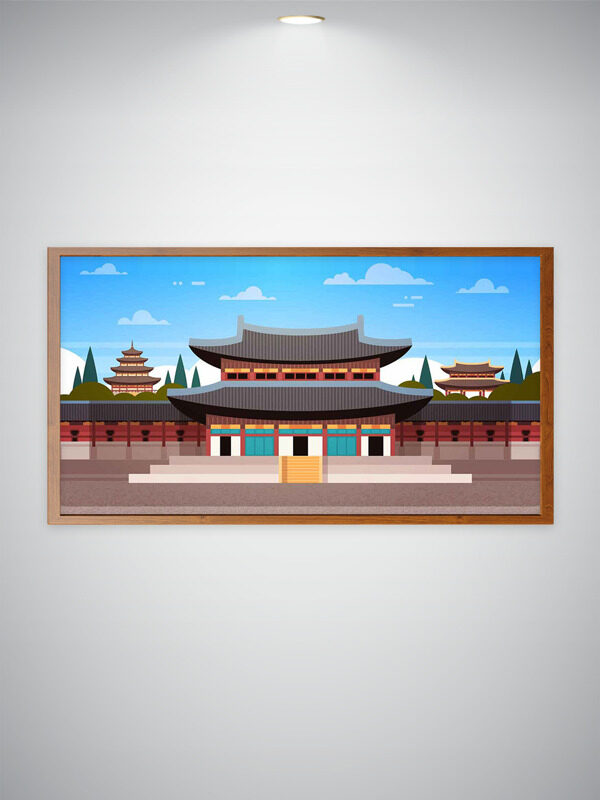 简约大气中式古典建筑插画