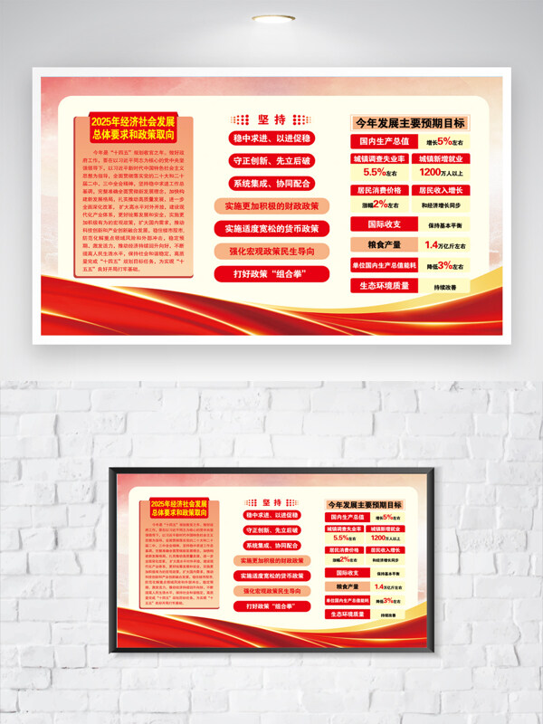 红色主题经济发展目标主题党建展板