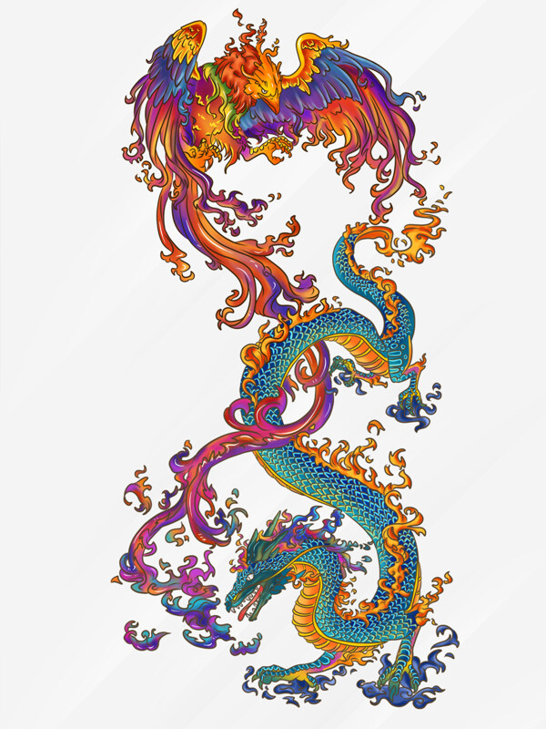 创意古典纹样中国风龙凤呈祥插画