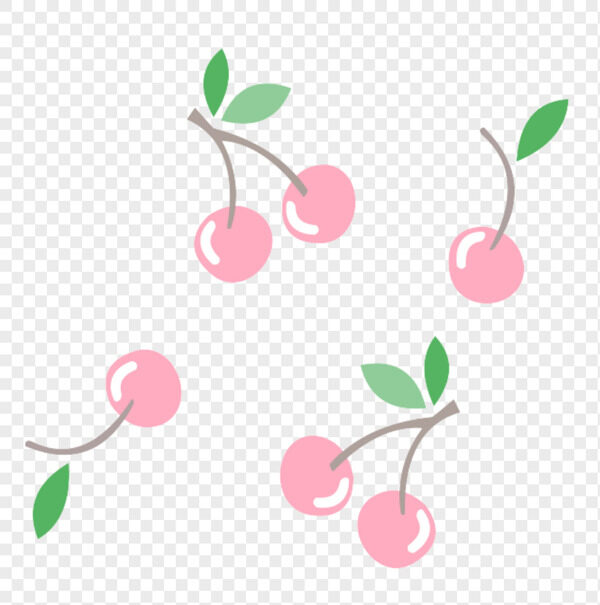 卡通手绘粉色带绿叶小樱桃漂浮元素