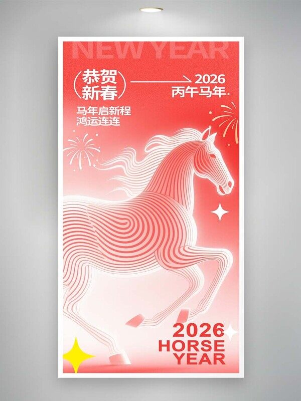 红色骏马马年启新程鸿运连连2026丙午新年海报