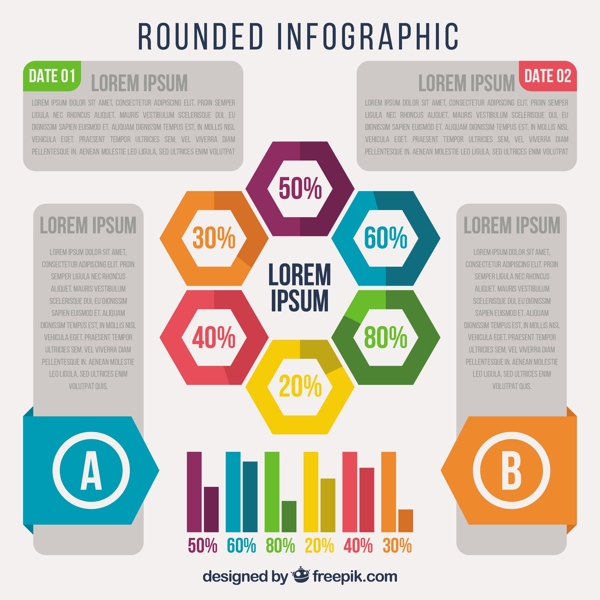 彩色六边形信息图模板矢量素材