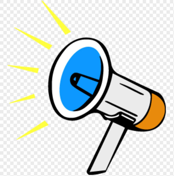 卡通手绘手持式蓝橙色大喇叭声音夸张线条