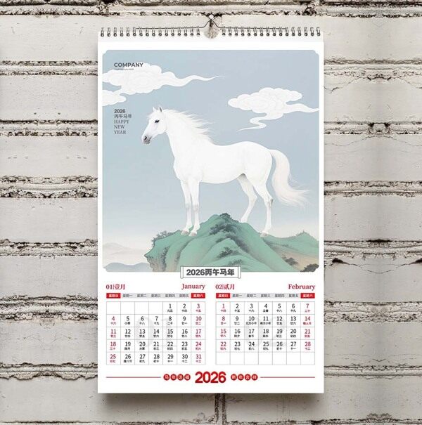 白马站悬崖眺望美好新年马年一月二月台历