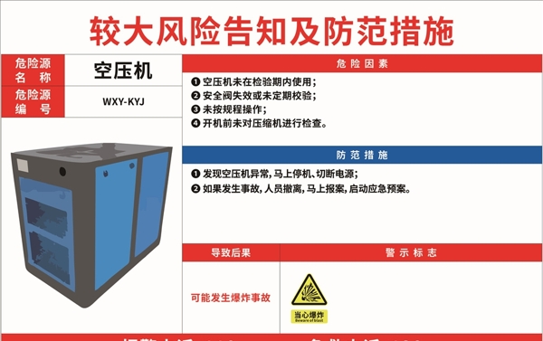 空压机安全风险危险源告知牌