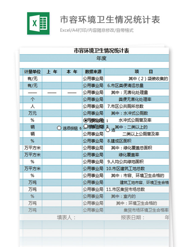 市容环境卫生情况统计表excel模板表格