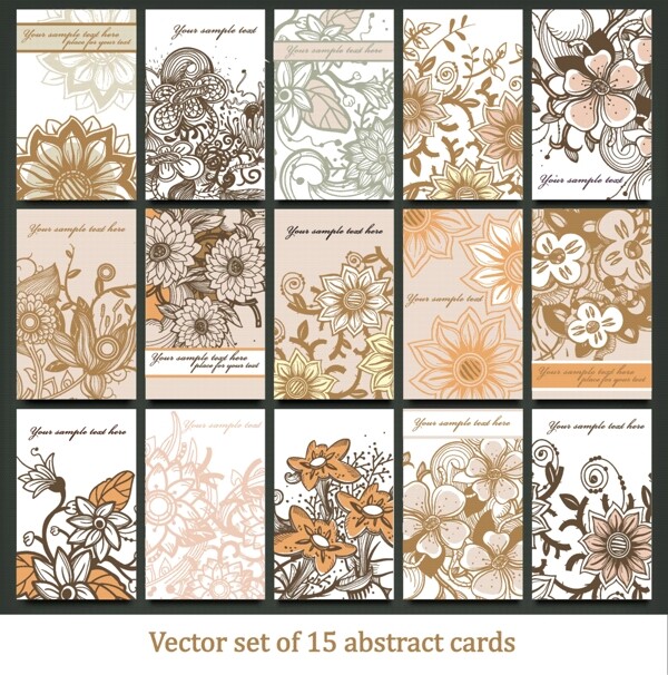 古典手绘花朵花纹名片卡片设计矢量素材