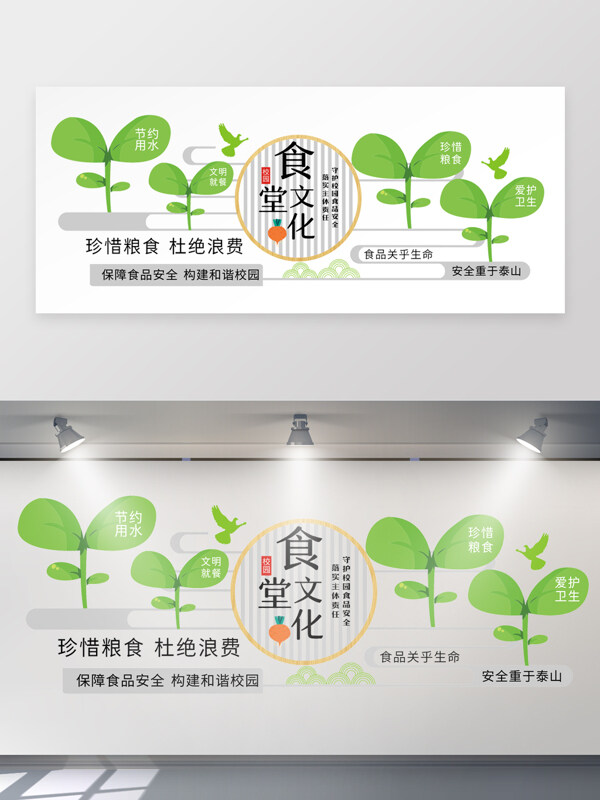 珍惜粮食杜绝浪费食堂公益文化墙