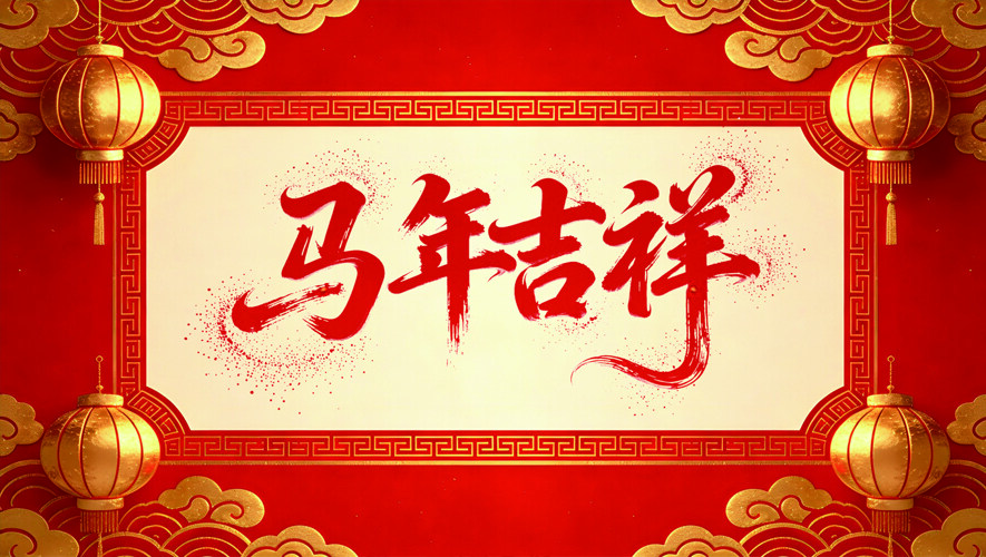 马年吉祥创意中式边框红色背景节日展板