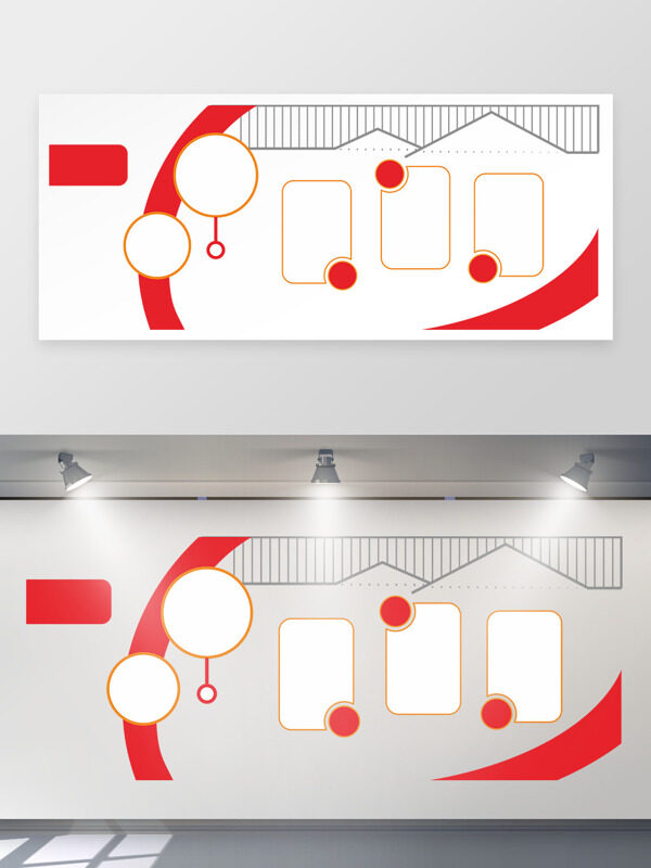 现代简约红色主题圆形弧形文化墙