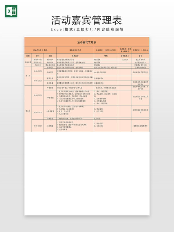 活动策划嘉宾管理表