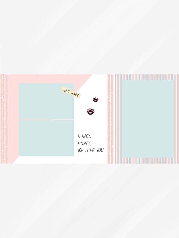 粉蓝色卡通小猫爪三宫格方形儿童相册排版