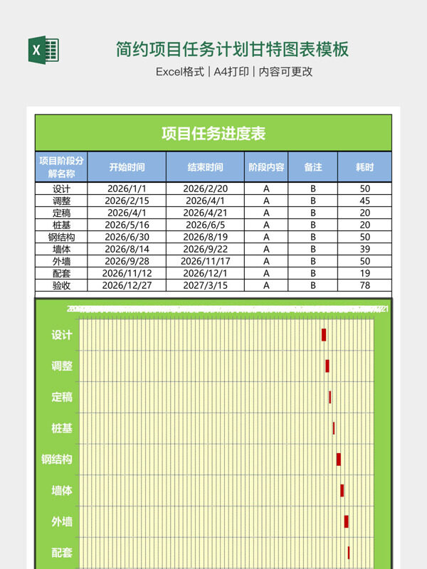 简约项目任务计划甘特图表模板