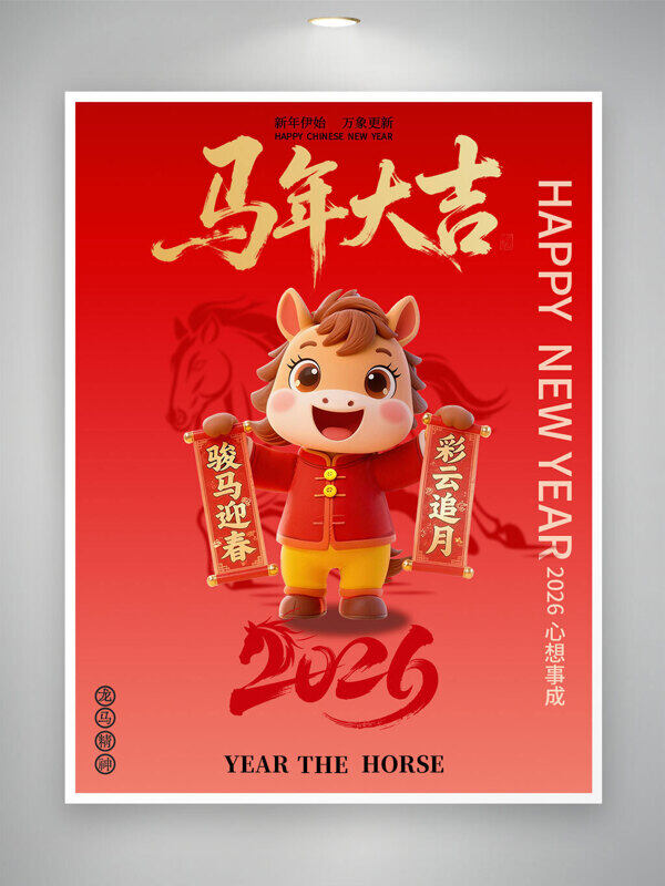 马年大吉龙马精神卡通马节日海报
