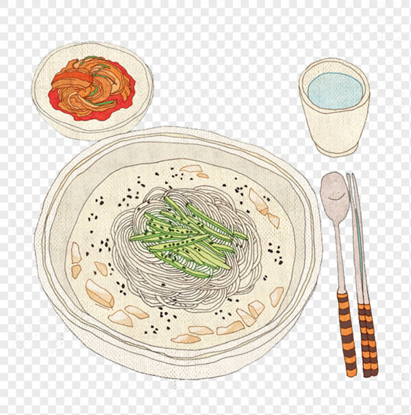 手绘日式奶油蘑菇拉面套餐辣白菜配菜免抠美食元素