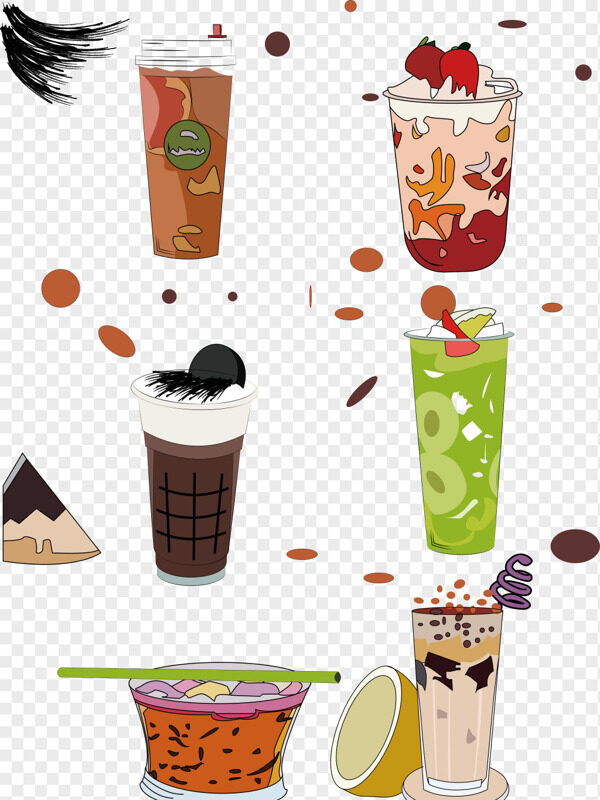 手绘巧克力可可奶盖草莓奶昔芋圆下午茶免抠饮料