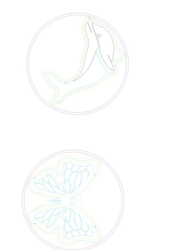 蝴蝶海豚双层图案雕刻