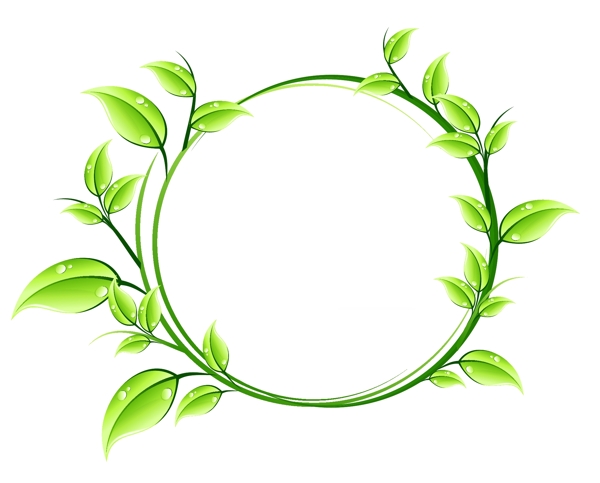 手绘绿色叶子圆环矢量元素