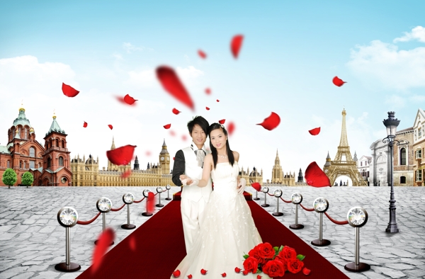 婚纱模板礼堂结婚背景玫瑰城堡红毯浪漫婚礼