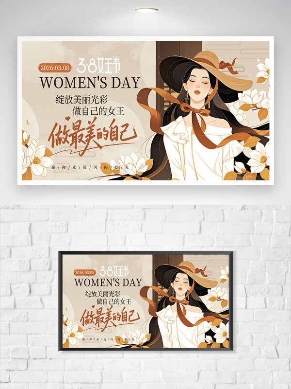 创意手绘优雅女性2026三八妇女节女神节展板