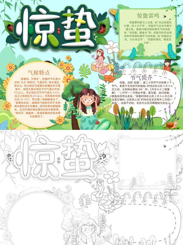 卡通惊蛰节气介绍手抄报