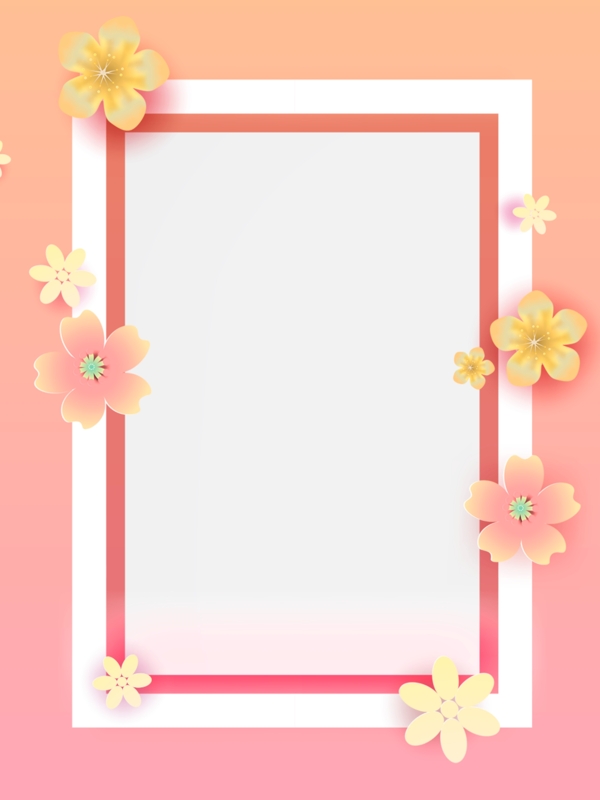 粉色清新剪纸花朵自然画框背景图