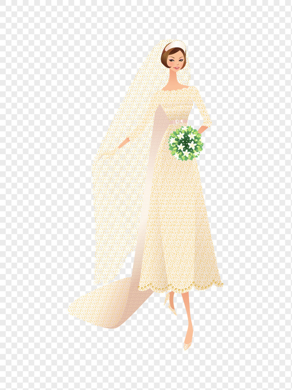 手拿鲜花穿着婚纱的美女矢量图插画素材