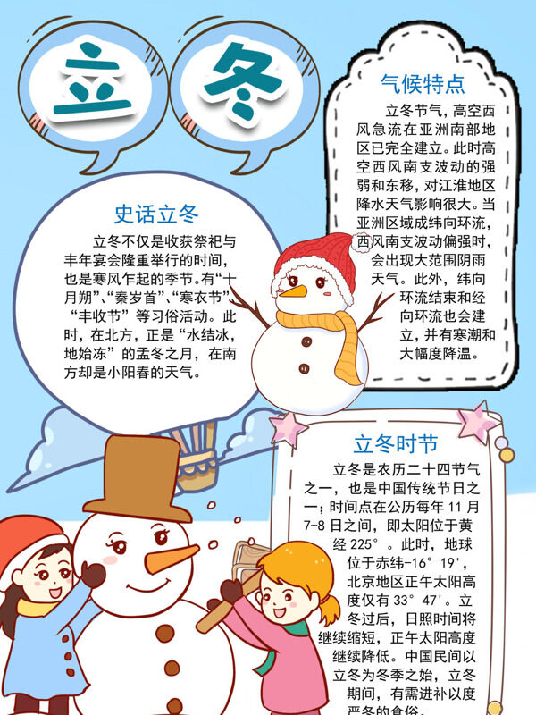 手绘立冬节气介绍手抄报