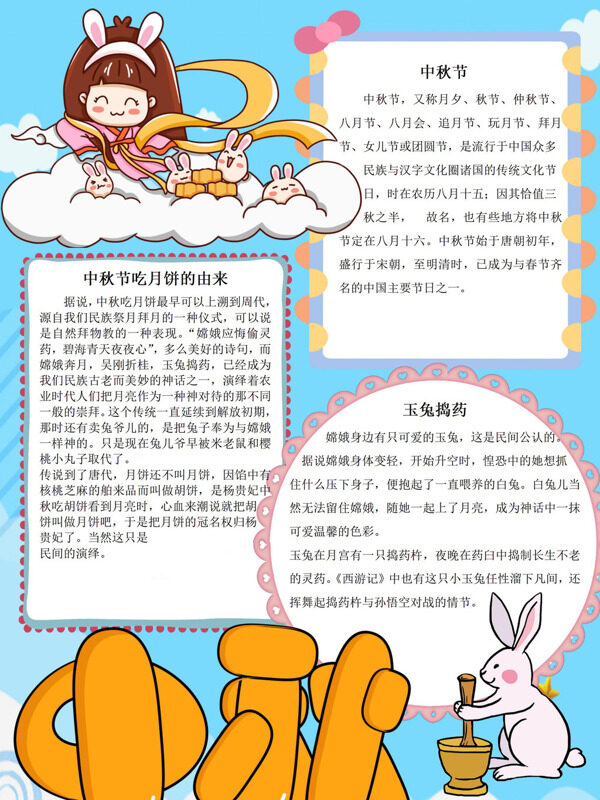 小清新中秋节中秋习俗手抄报