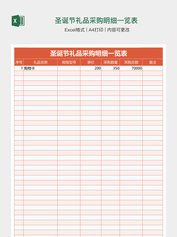 圣诞节礼品采购明细一览表