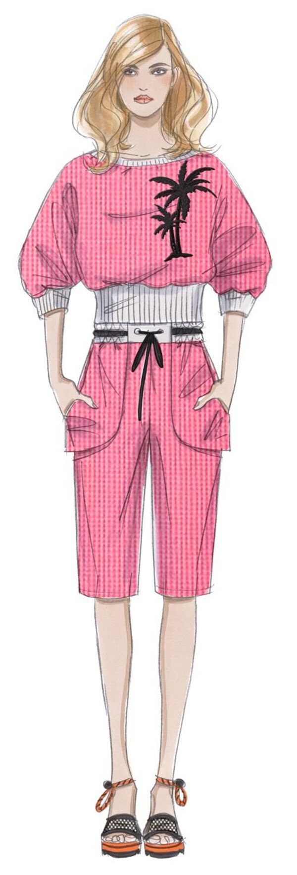 时尚风格粉色连体裤女装效果图
