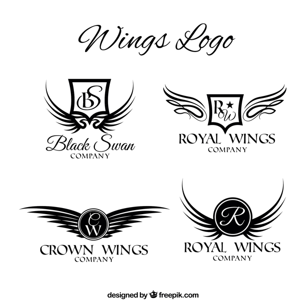 手绘风格双翼翅膀标志logo矢量素材