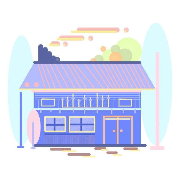 蓝色房屋建筑插画