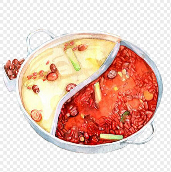 免抠实拍鸳鸯骨汤牛油香辣火锅美食插画