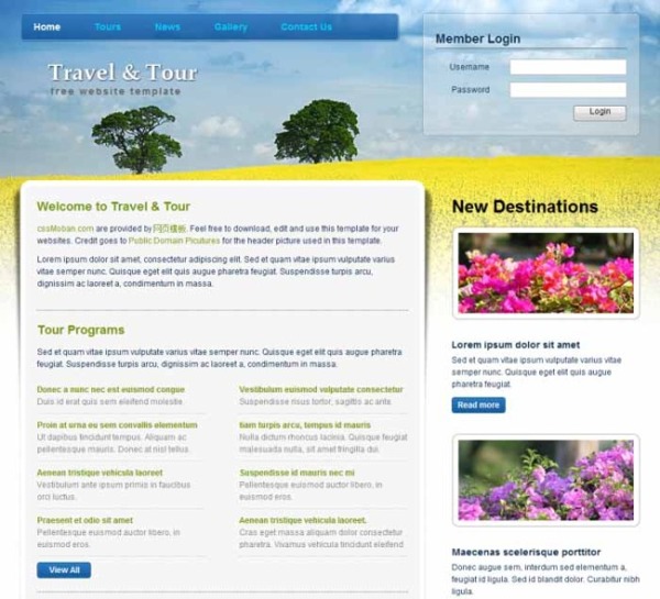 蓝色旅游公司网页模板