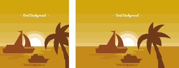 棕榈树和船的单色背景