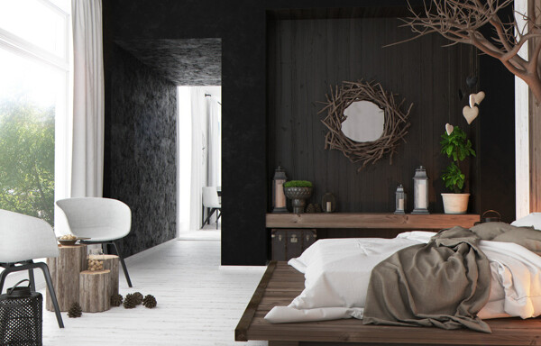 简约卧室装修木质墙面设计效果图