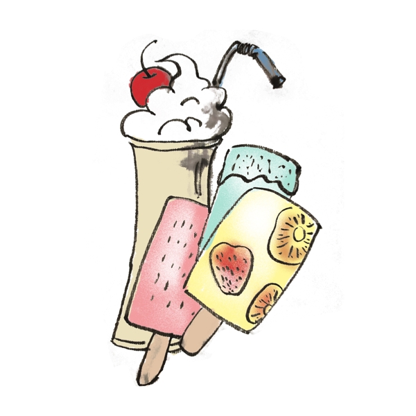 奶油冰淇淋手绘插画