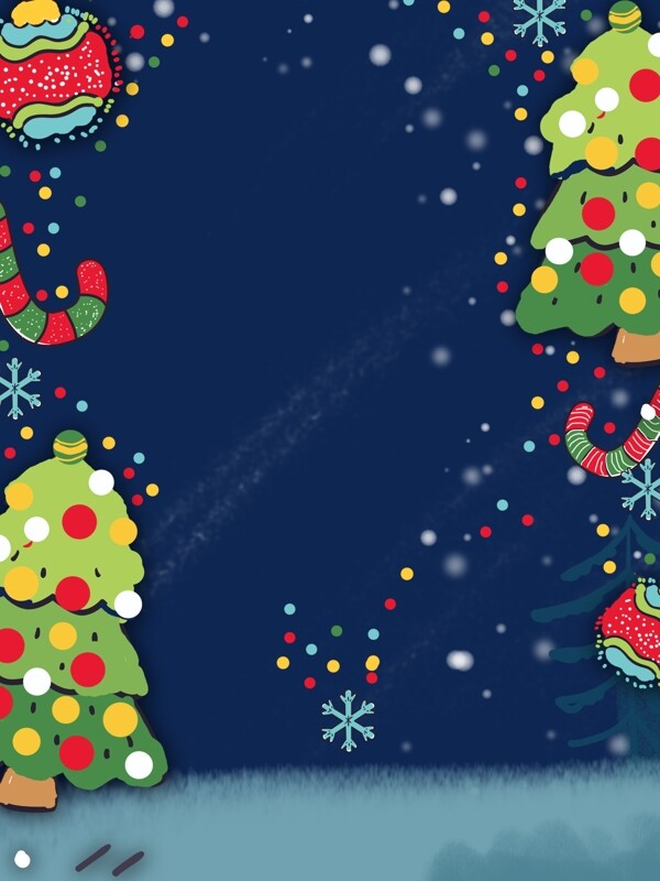 手绘平安夜圣诞树边框背景