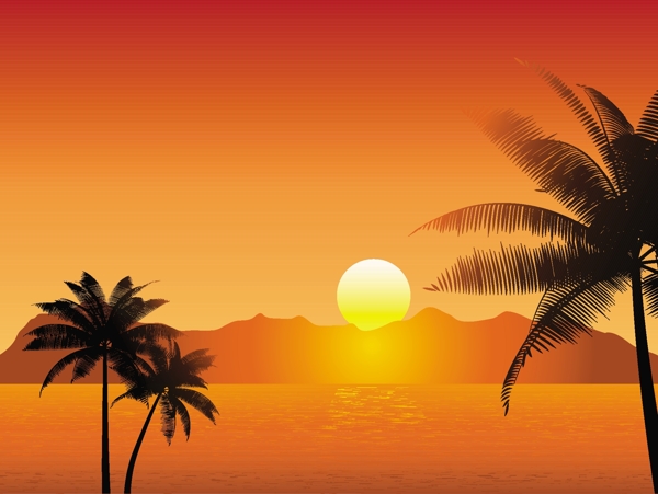 红色夏季海滩元素棕榈树背景