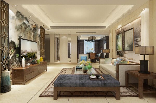 新中式风格客厅装饰装修效果图