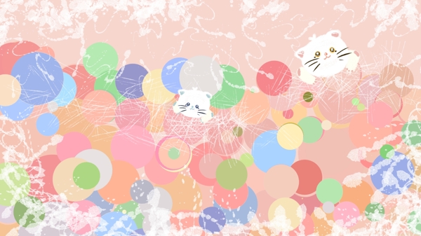 手绘气球上的猫涂鸦插画
