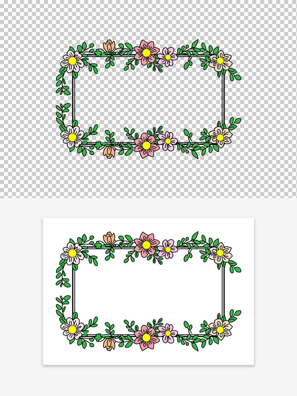 手绘植物花朵绿叶花卉边框