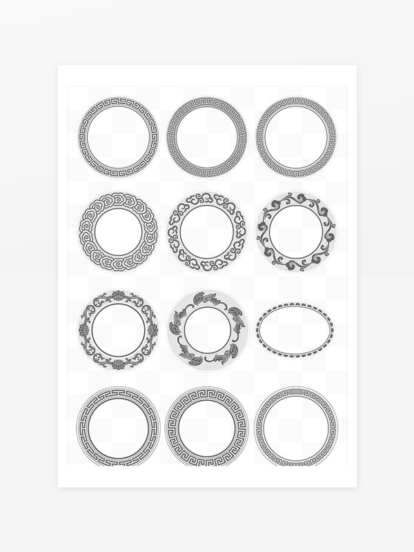 黑白圆形传统镂空花纹边框