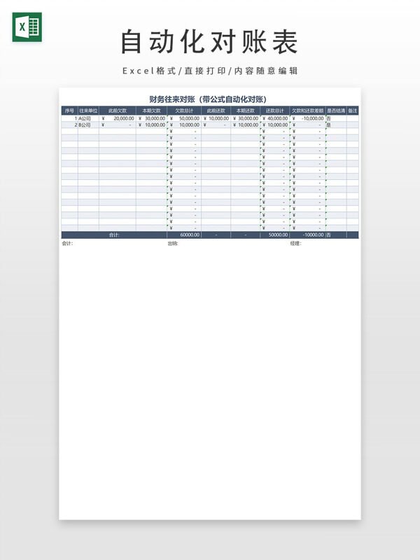 财务带公式自动化对账表