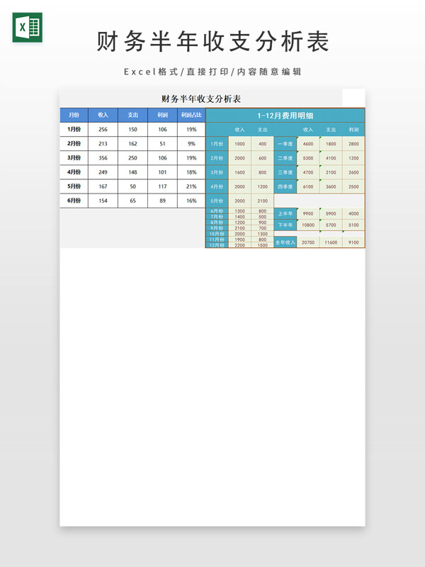 财务半年收支分析表