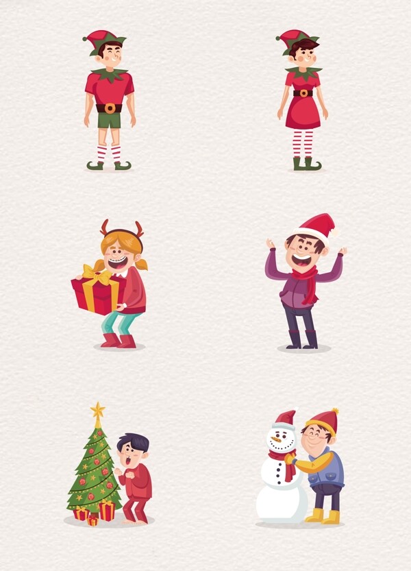 卡通可爱6组圣诞节人物设计