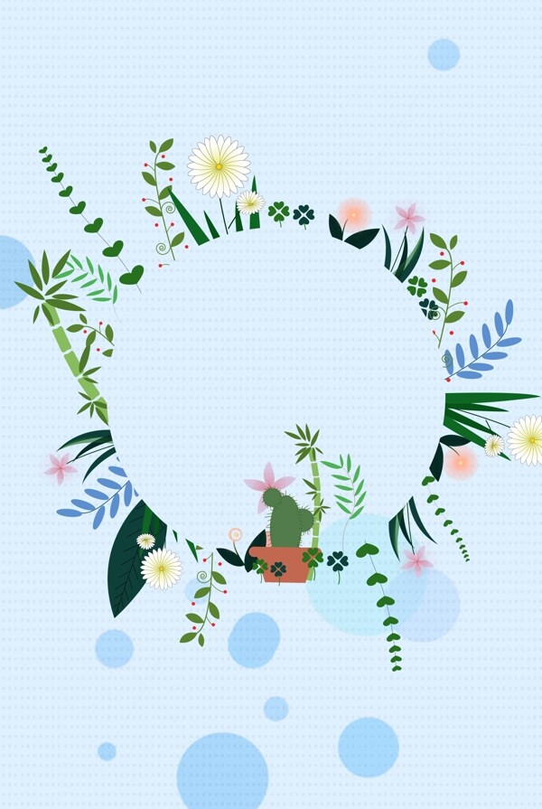 圆形蓝色花卉植物边框电商淘宝背景5背景