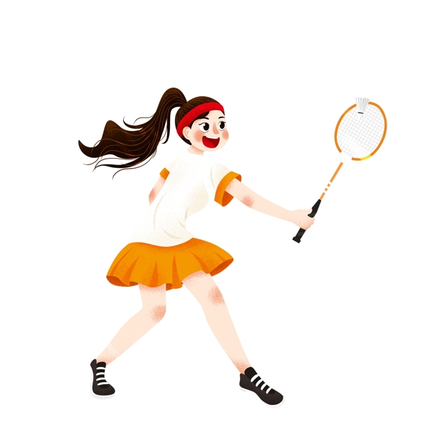 卡通清新春季户外打羽毛球的女孩